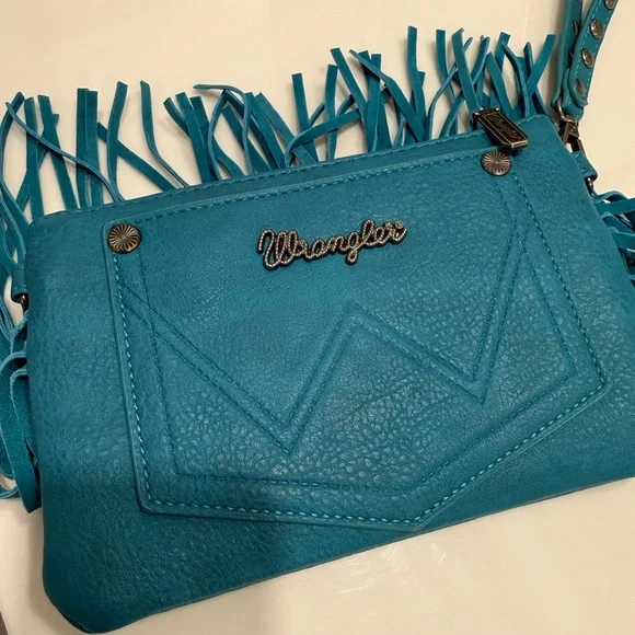 Wrangler Teal Fringe Crossbody/Wristlet Bag - Picture 6 of 10